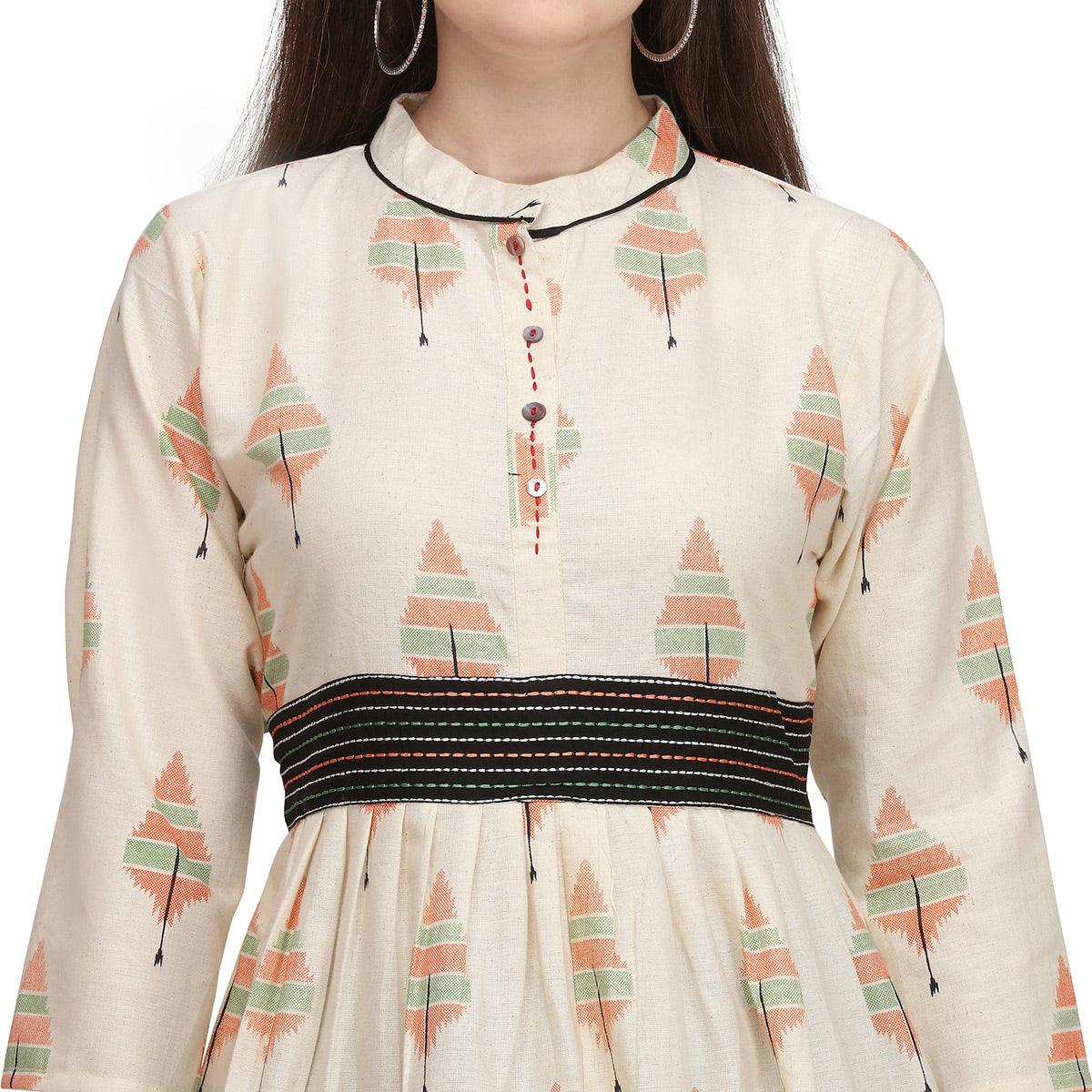Glorious Offwhite - Peach Colored Casual Wear Cotton Long Kurti - Peachmode