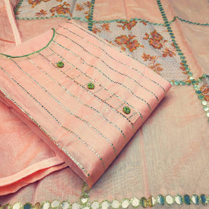 Glorious Peach Colored Casual Wear Embroidered Modal Silk Dress Material - Peachmode