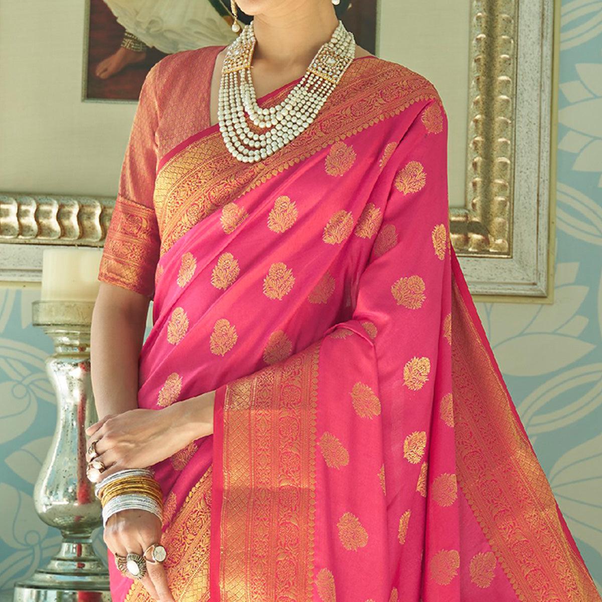 Glorious Pink Colored Festive Wear Sana Two Tone Silk Saree - Peachmode