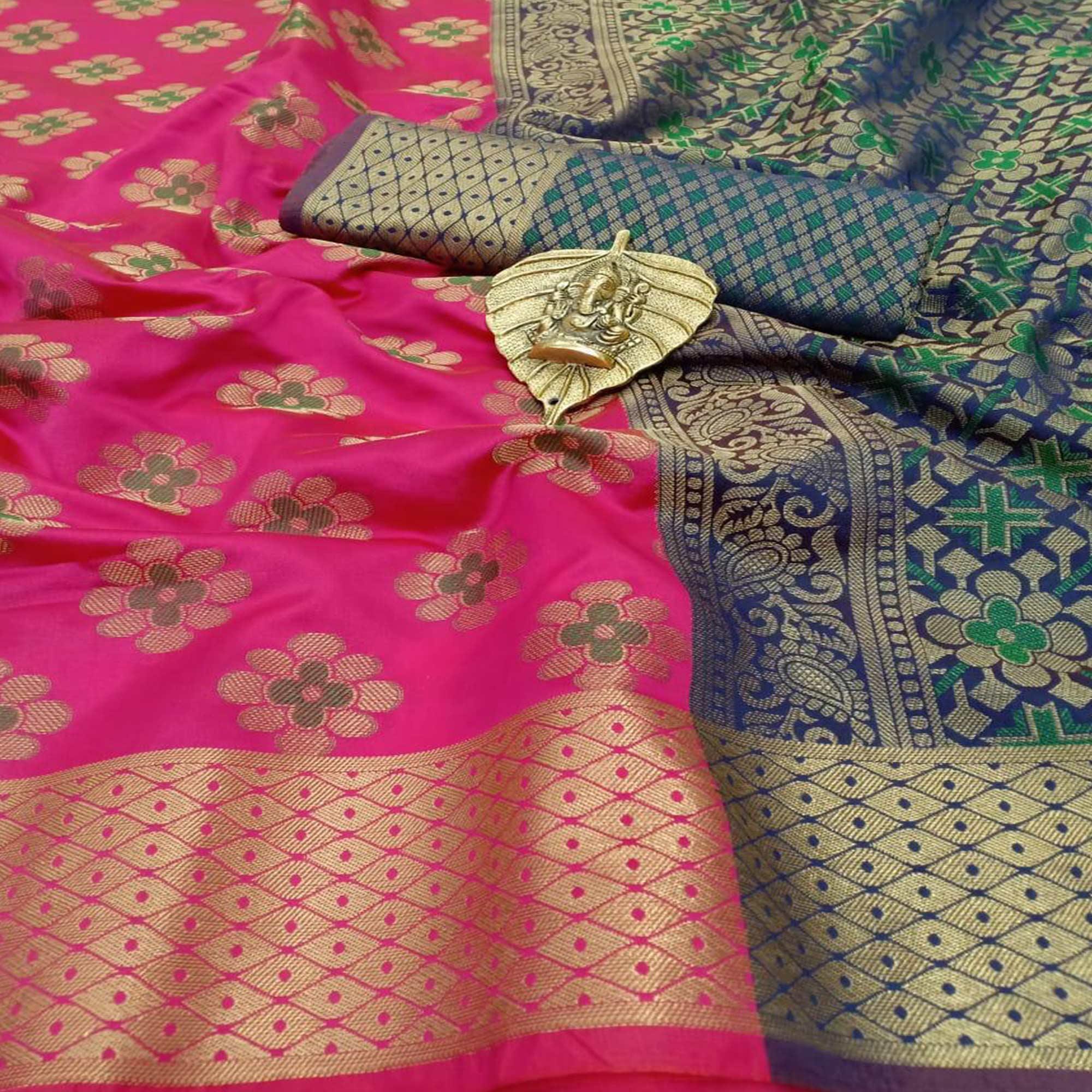 Glorious Pink Colored Festive Wear Woven Silk Saree - Peachmode