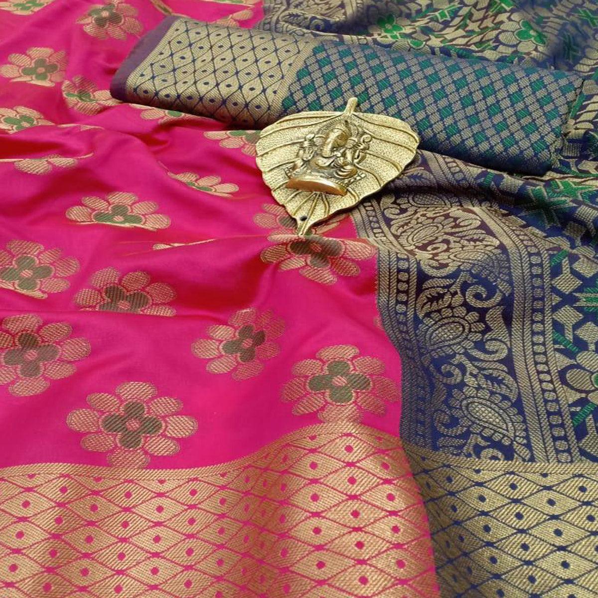 Glorious Pink Colored Festive Wear Woven Silk Saree - Peachmode