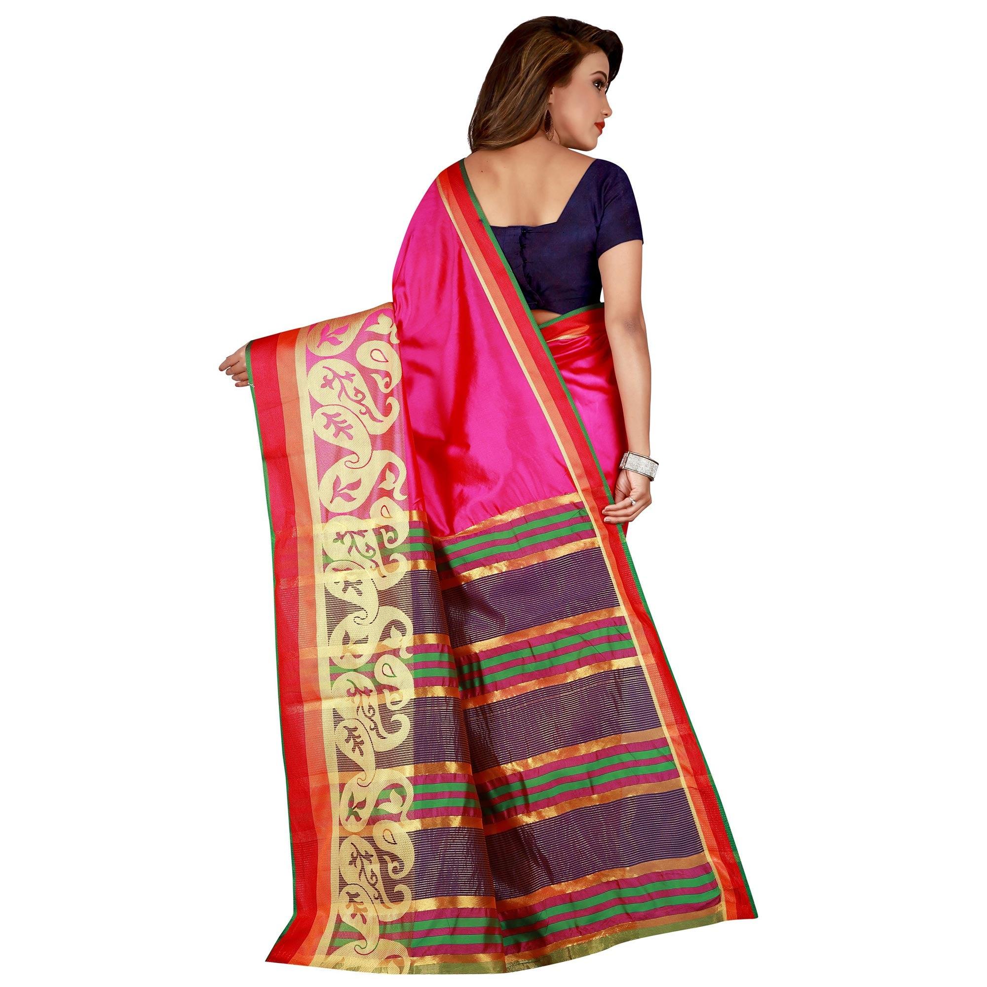 Glorious Pink Colored Festive Wear Woven Silk Saree - Peachmode