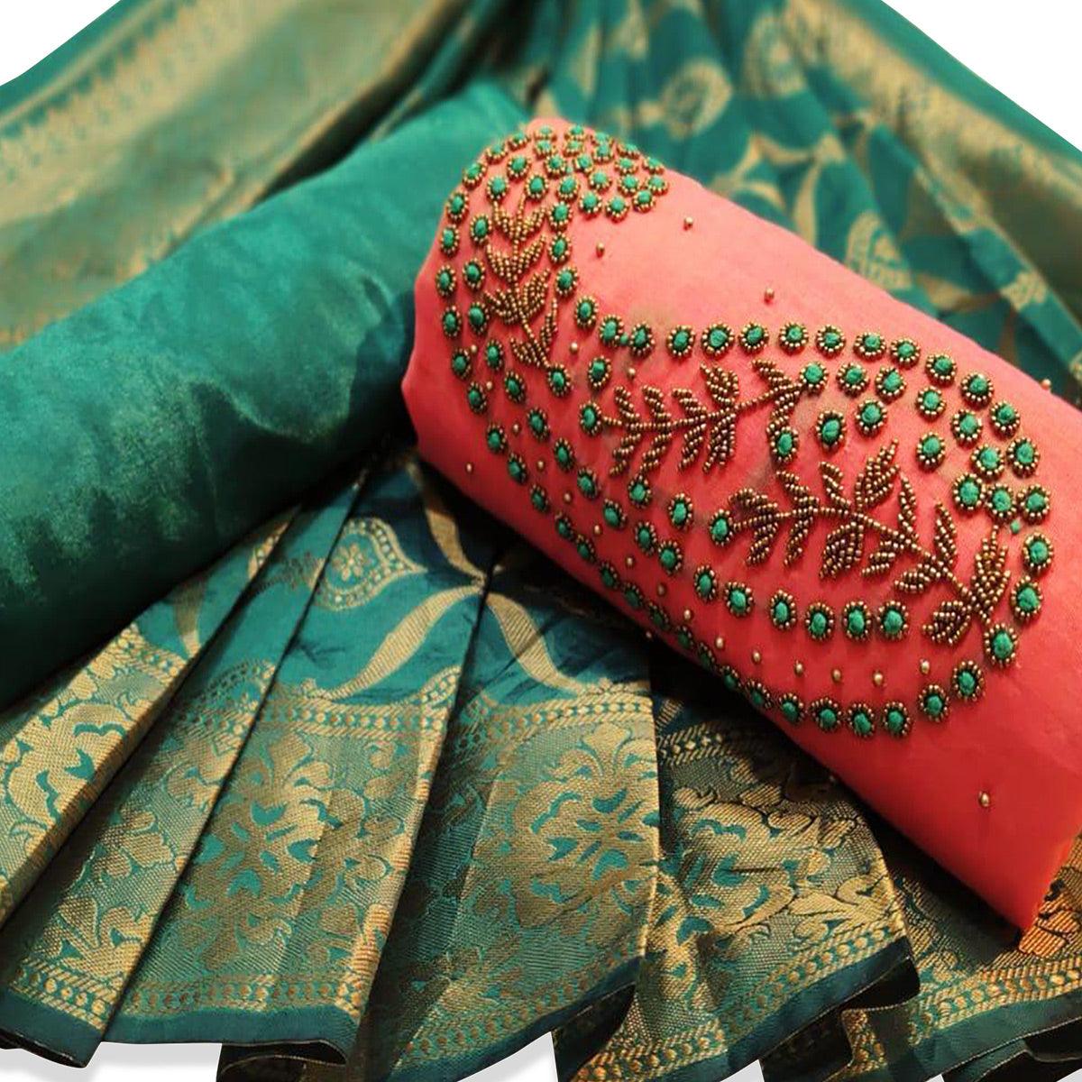 Glorious Pink Embroidered Chanderi Dress Material - Peachmode