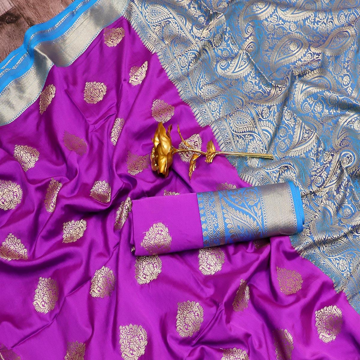 Glorious Purple Colored Festive Wear Woven Banarasi Silk Saree - Peachmode