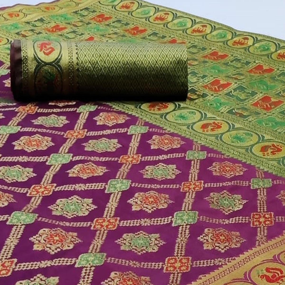 Glorious Purple Colored Festive Wear Woven Silk Saree - Peachmode