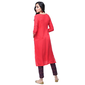Glorious Red Colored Partywear Rayon Kurti - Peachmode
