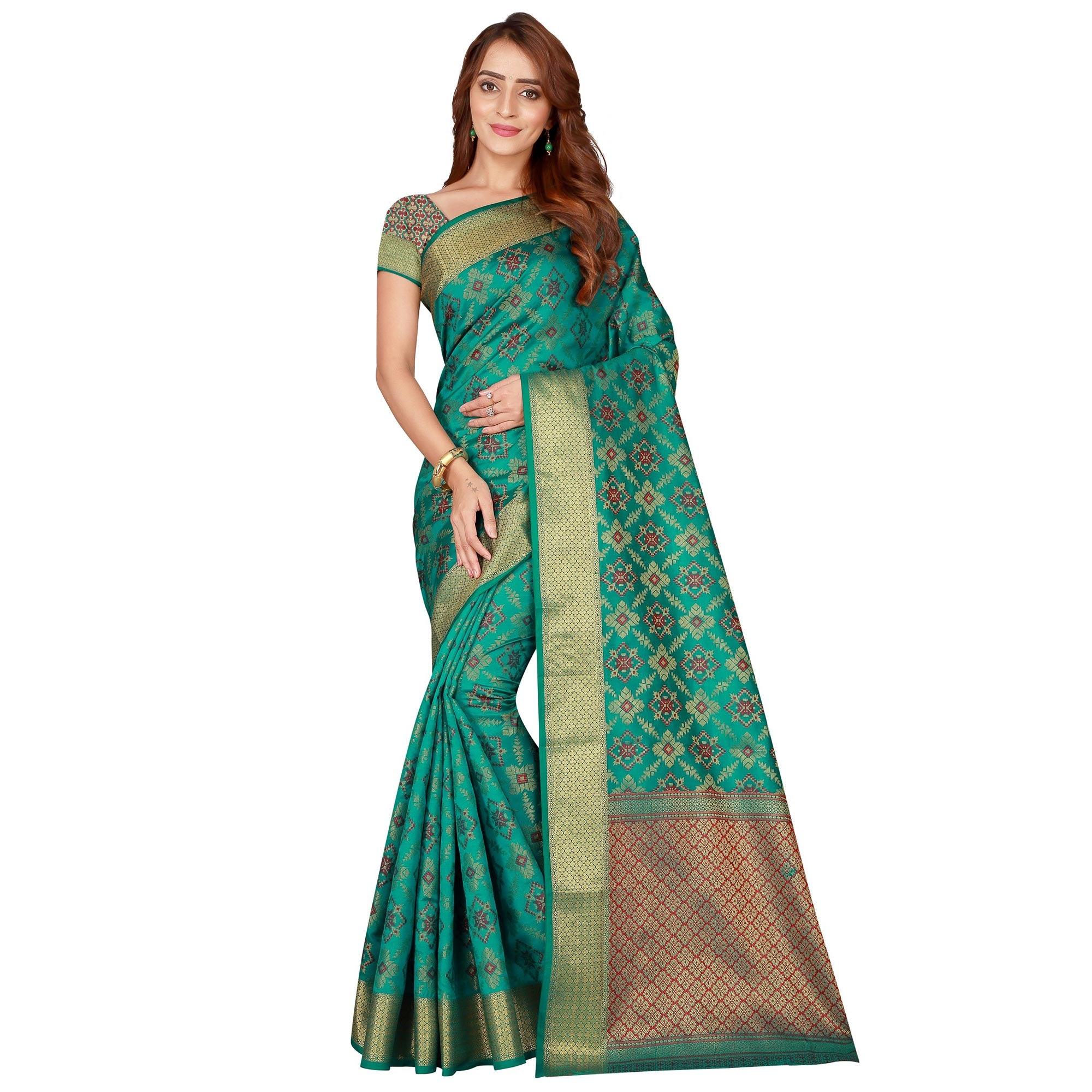Glorious Turquoise Green Colored festive Wear silk Saree - Peachmode