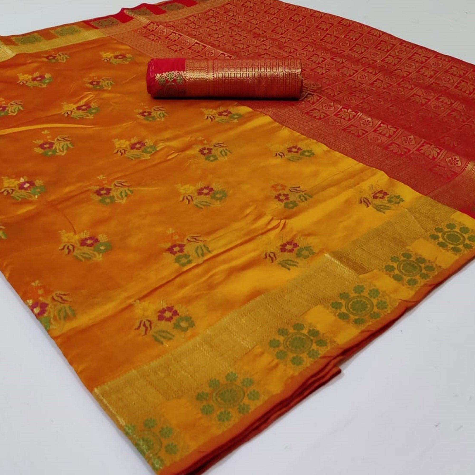 Glorious Yellow Colored Festive Wear Woven Silk Saree - Peachmode