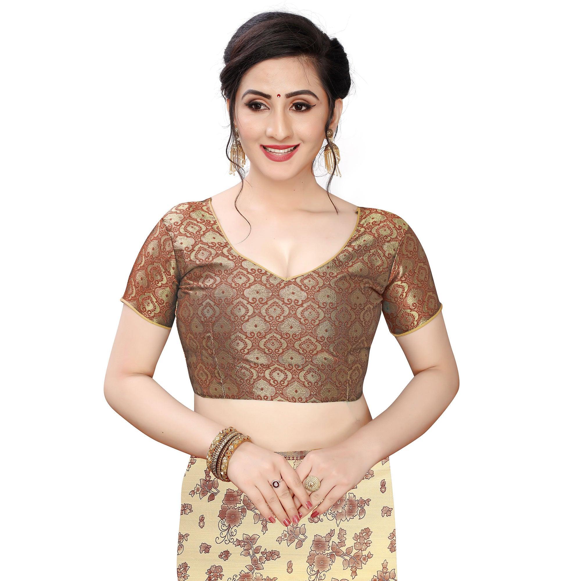 Glowing Beige Colored Casual Wear Printed Art Silk Saree - Peachmode