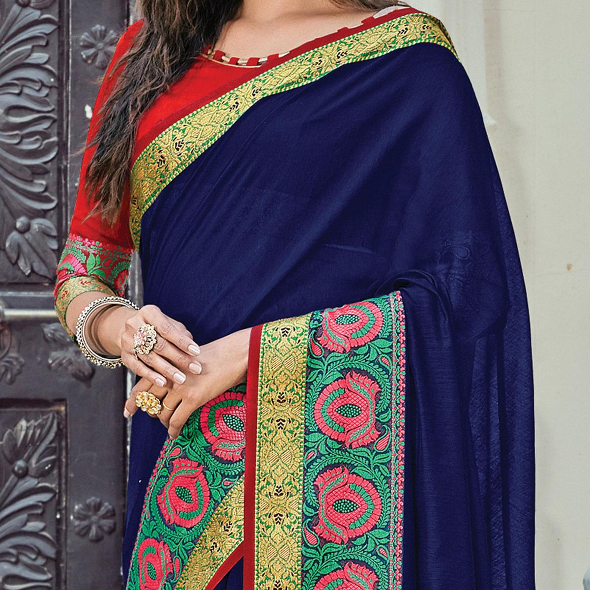 Glowing Blue Coloured Casual Wear Woven Cotton Handloom Saree - Peachmode