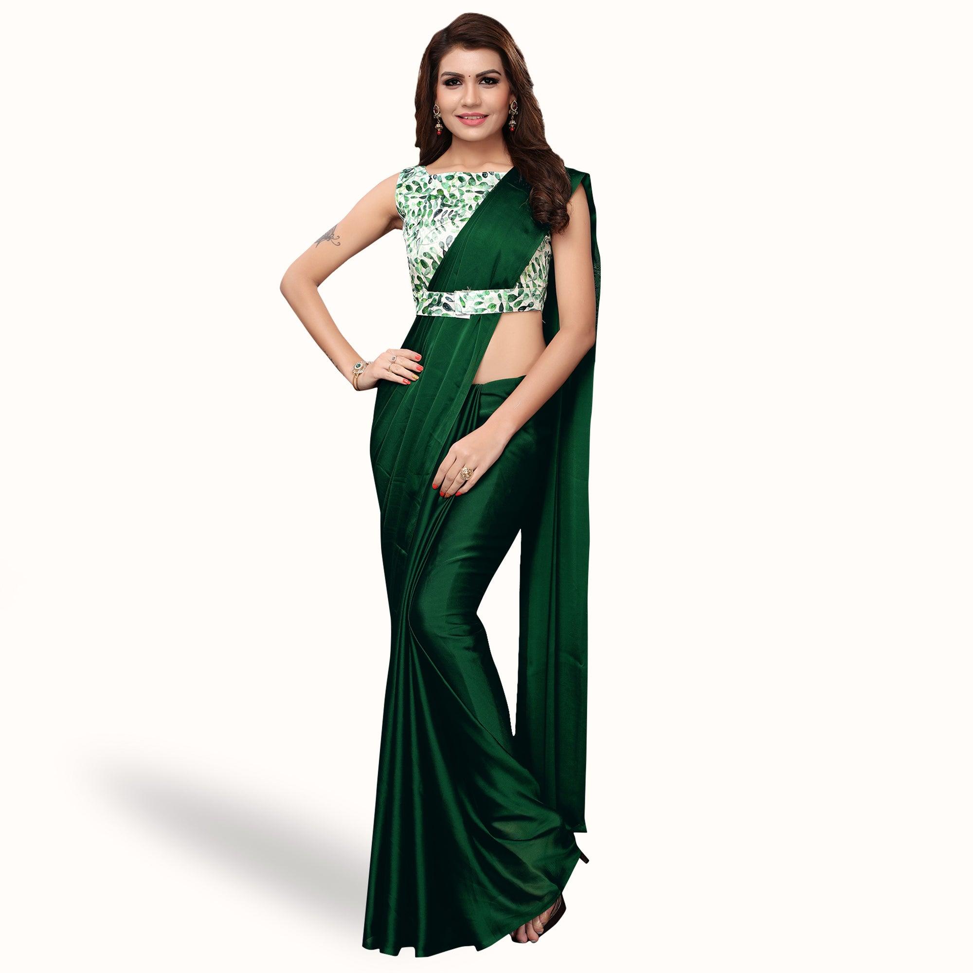 Glowing Dark Green Colored Party Wear Art Silk Saree - Peachmode