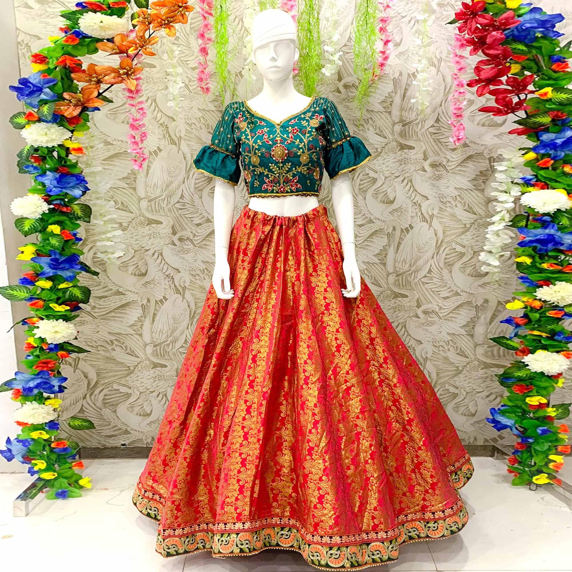 Glowing Dark Pink Colored Designer Wedding Wear Woven Banarasi Silk Lehenga Choli - Peachmode