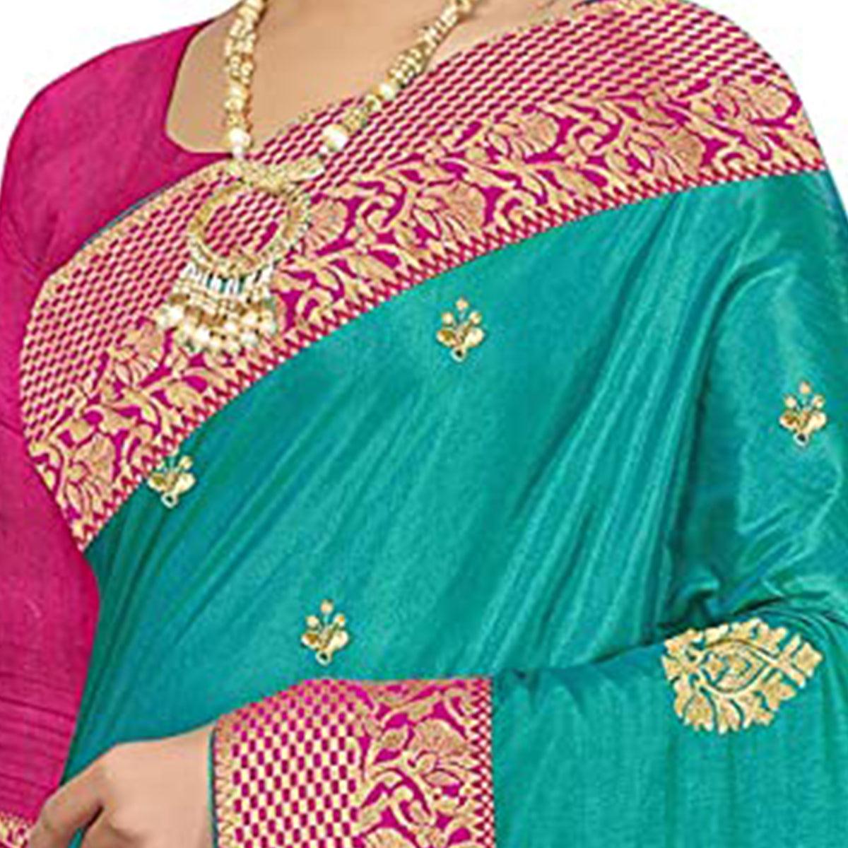 Glowing Green Colored Festive Wear Embroidered Sana Silk Saree - Peachmode