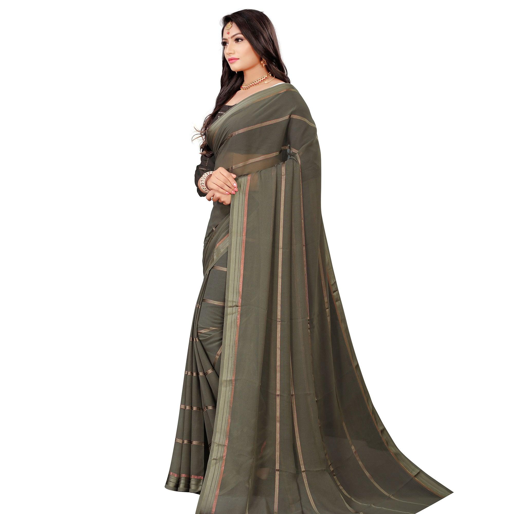 Glowing Grey Colored Casual Wear Georgette Saree - Peachmode