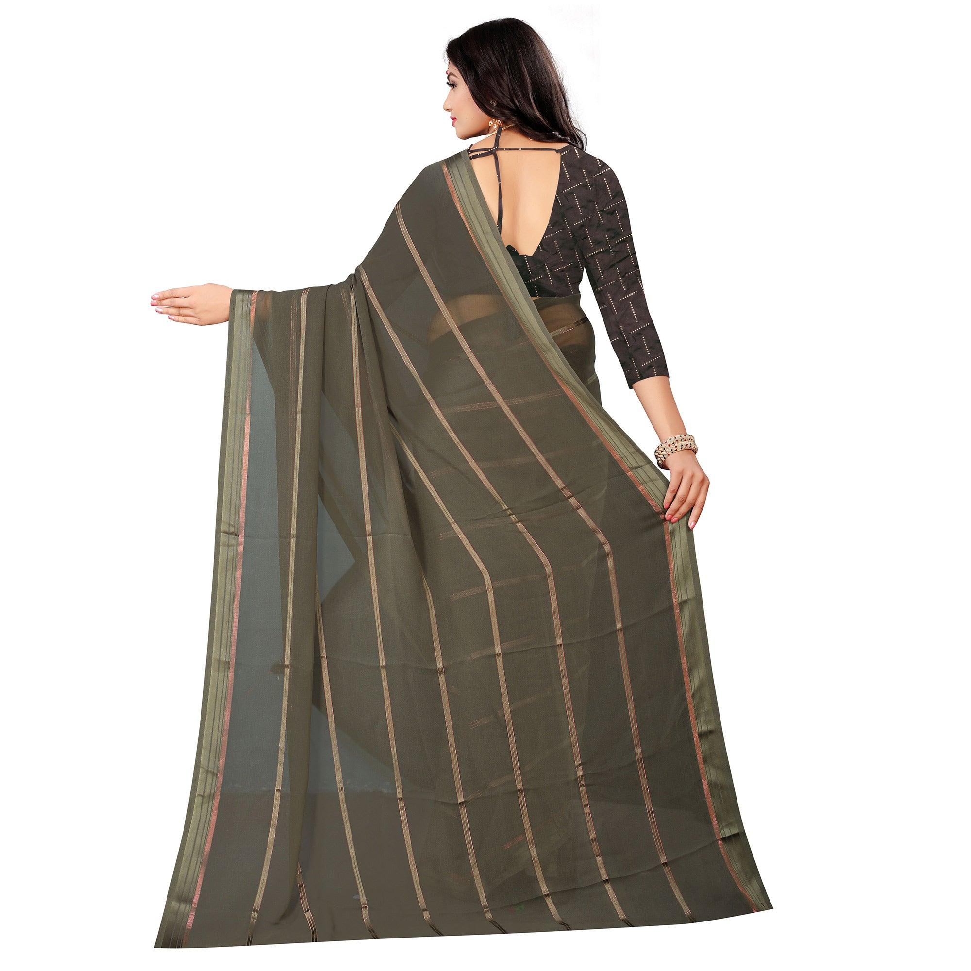 Glowing Grey Colored Casual Wear Georgette Saree - Peachmode