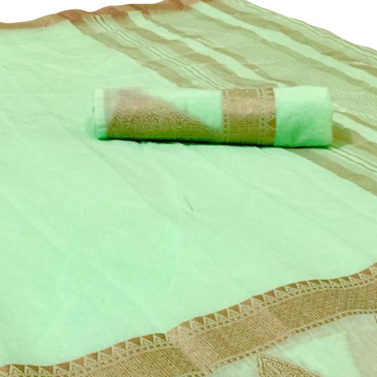 Glowing Light Green Colored Festive Wear Woven Linen Saree - Peachmode