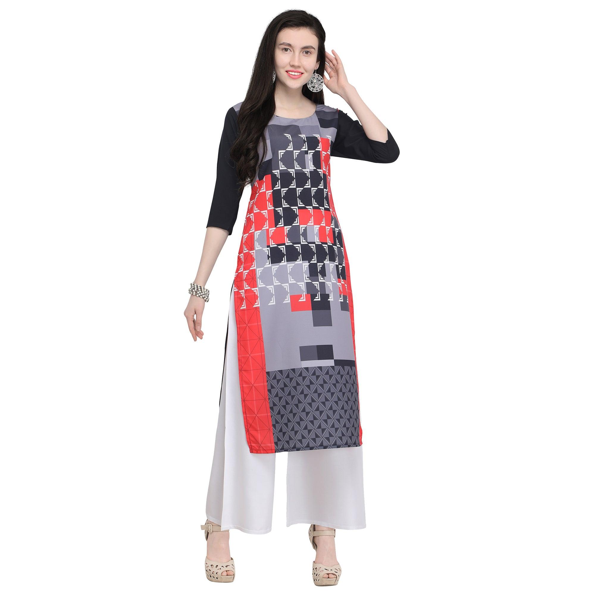 Glowing Multi Colored Casual Wear Printed Crepe Kurti - Peachmode
