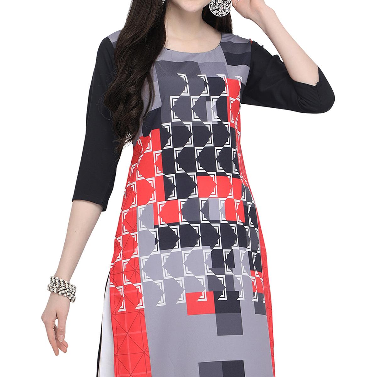 Glowing Multi Colored Casual Wear Printed Crepe Kurti - Peachmode