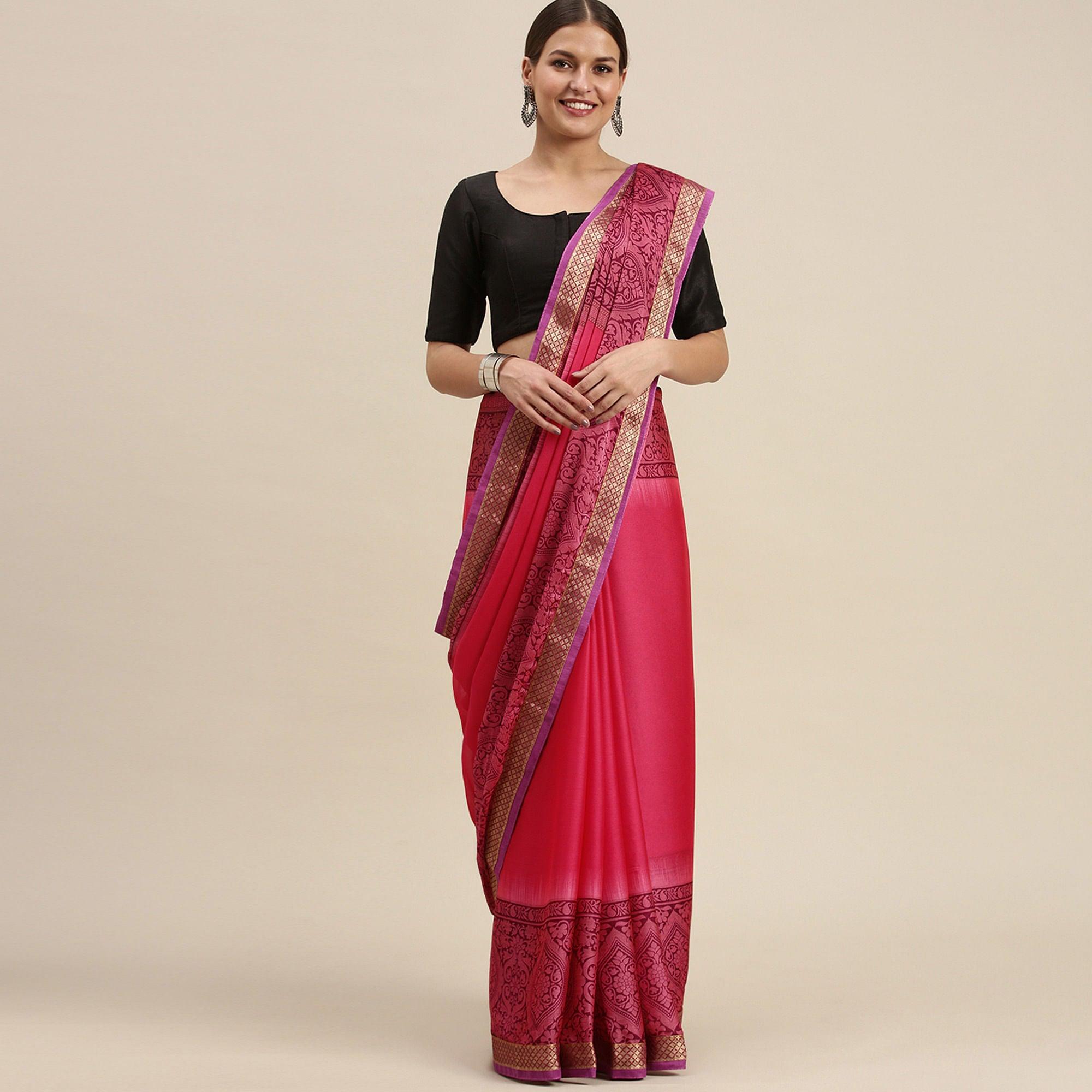 Glowing Pink Colored Partywear Printed Rangoli Silk Saree - Peachmode