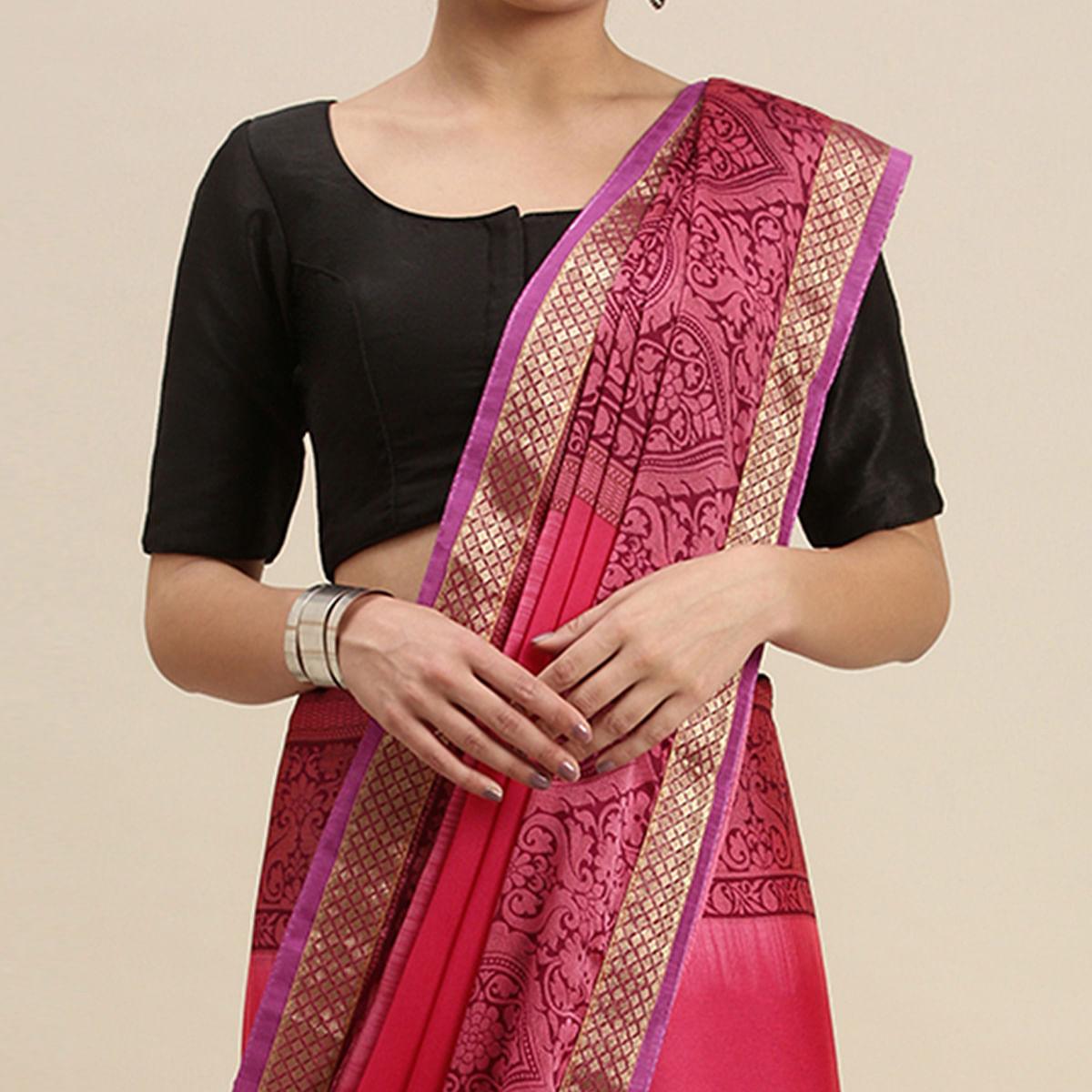 Glowing Pink Colored Partywear Printed Rangoli Silk Saree - Peachmode