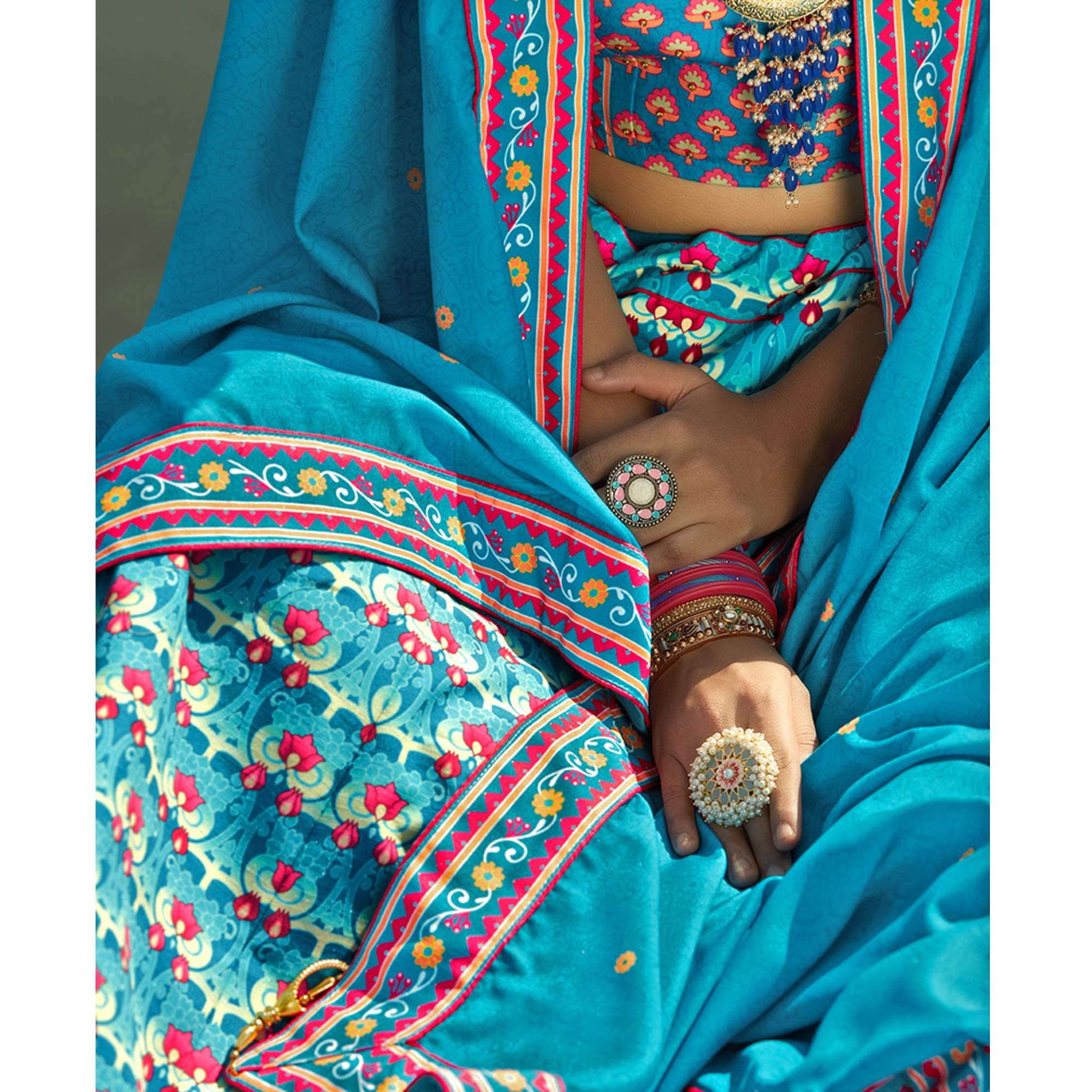 Glowing Sky Blue Coloured Wedding Wear Designer Stone Work Heavy Silk Lehenga Choli - Peachmode