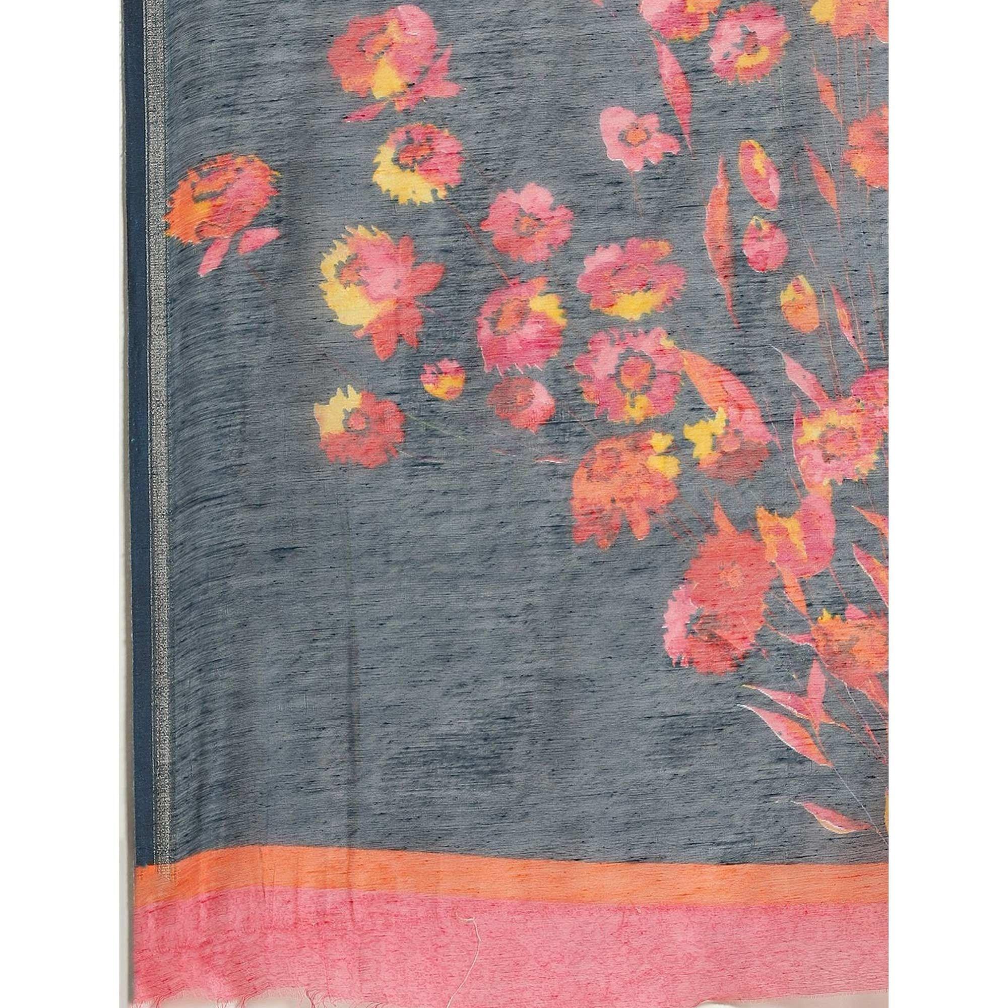 Glowing Teal Green Colored Casual Wear Printed Cotton Blend Saree - Peachmode