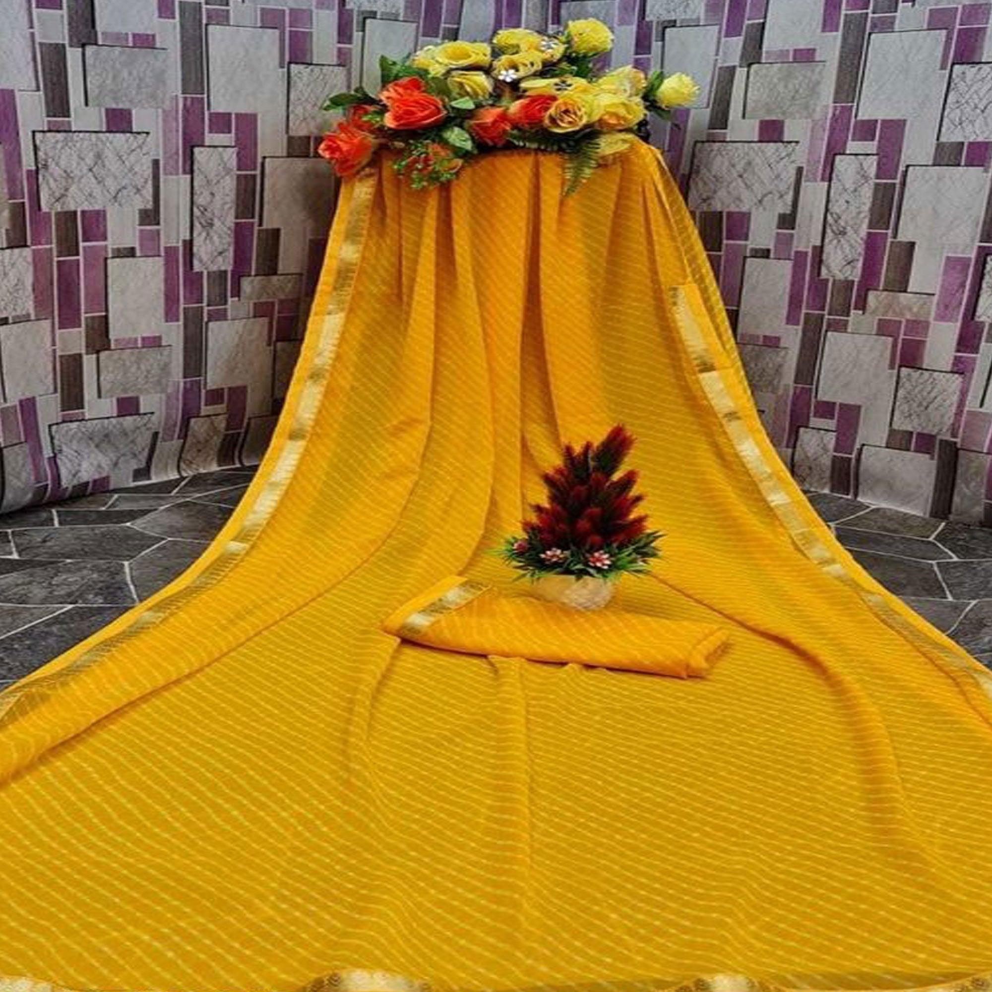 Glowing Yellow Coloured Casual Wear Printed Georgette Saree - Peachmode