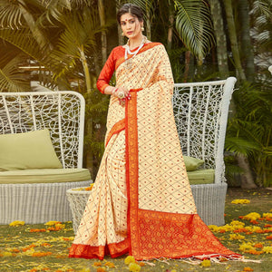 Gold Casual Wear Digital Printed Patola Silk Saree - Peachmode