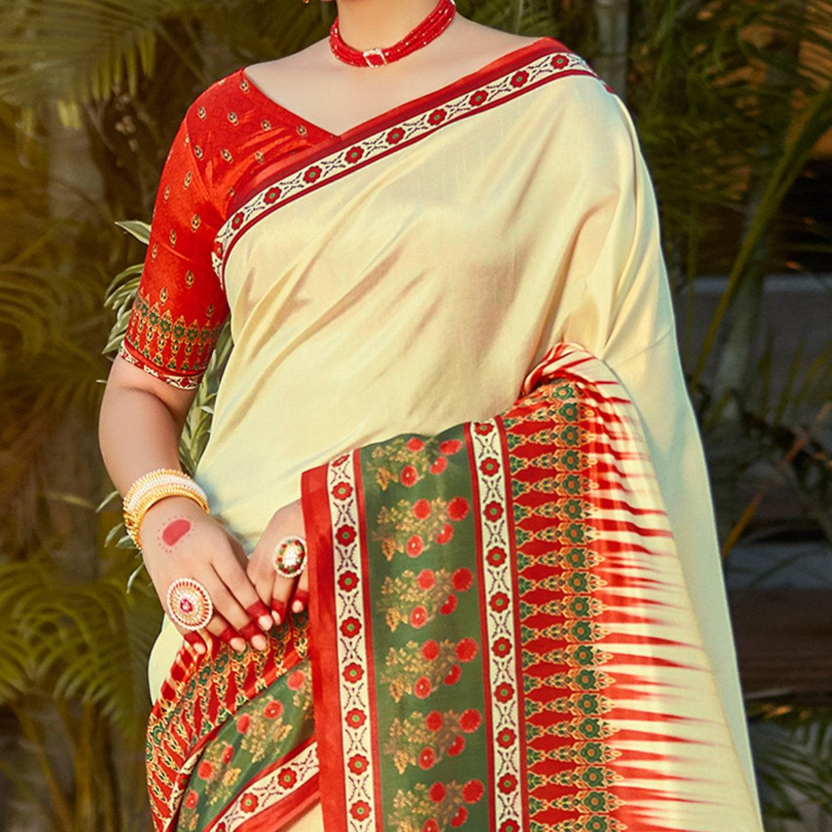 Gold Casual Wear Digital Printed Patola Silk Saree - Peachmode