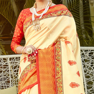 Gold Casual Wear Digital Printed Patola Silk Saree - Peachmode