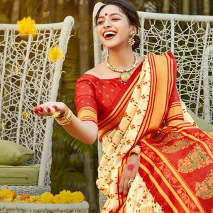 Gold Casual Wear Digital Printed Patola Silk Saree - Peachmode