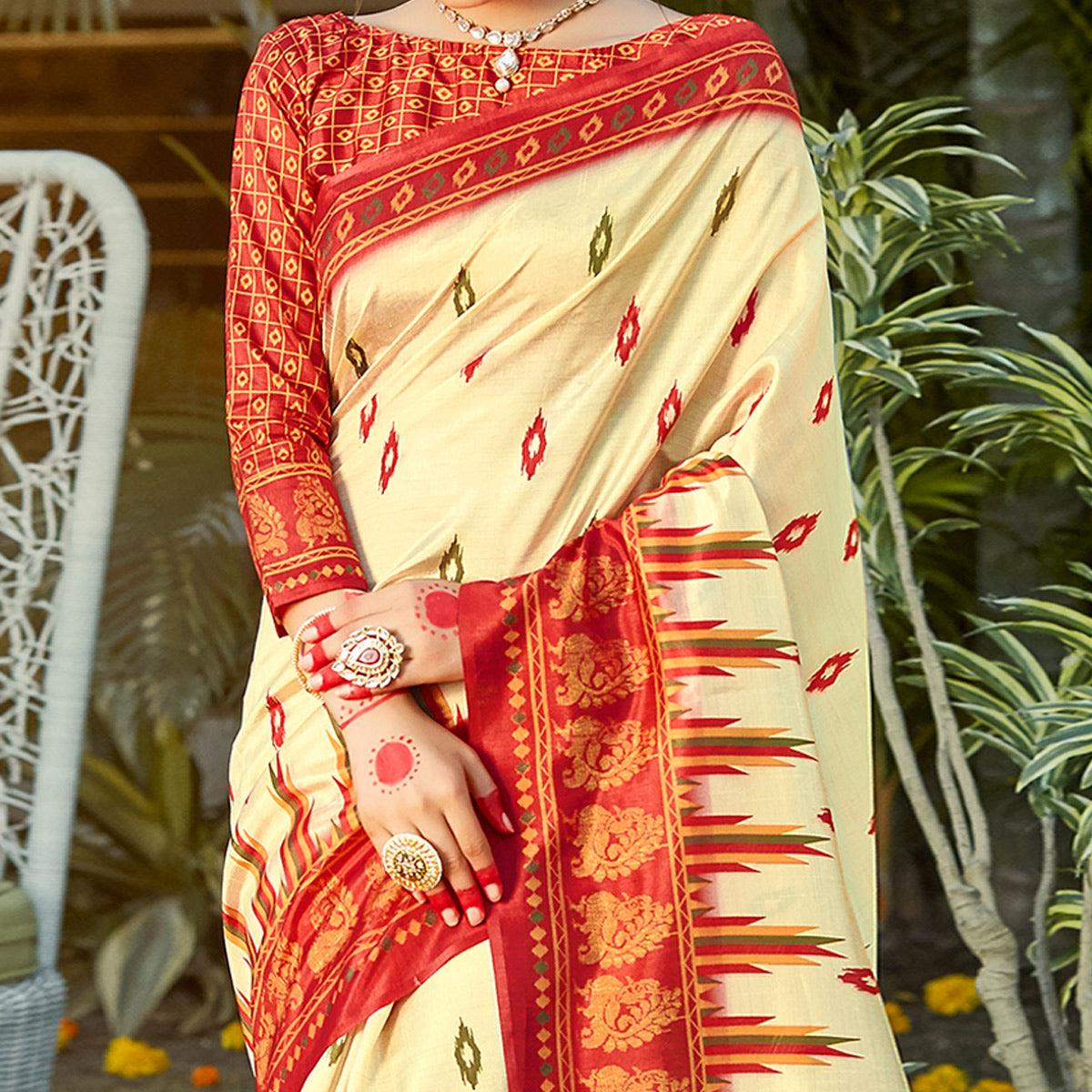 Gold Casual Wear Digital Printed Patola Silk Saree - Peachmode