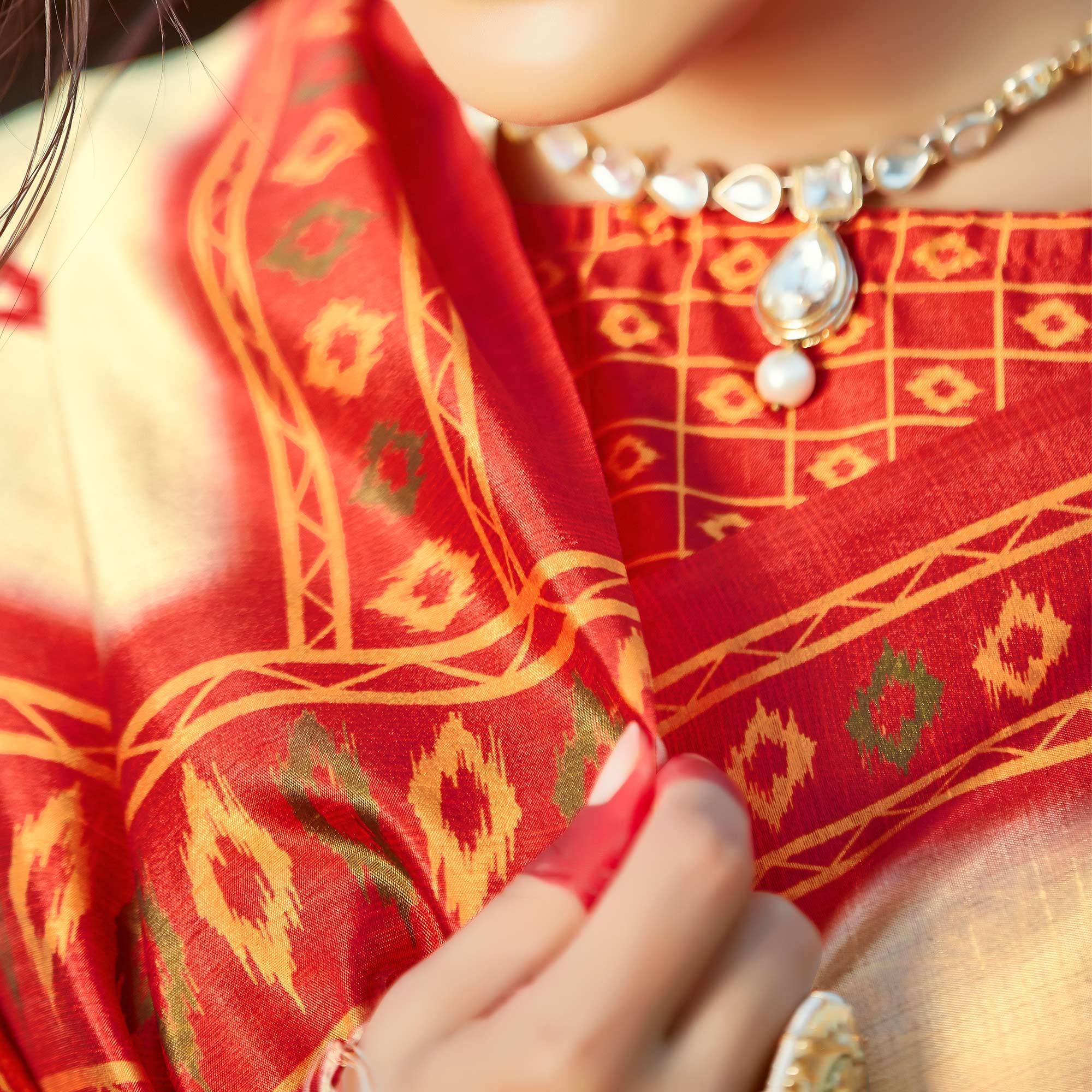 Gold Casual Wear Digital Printed Patola Silk Saree - Peachmode