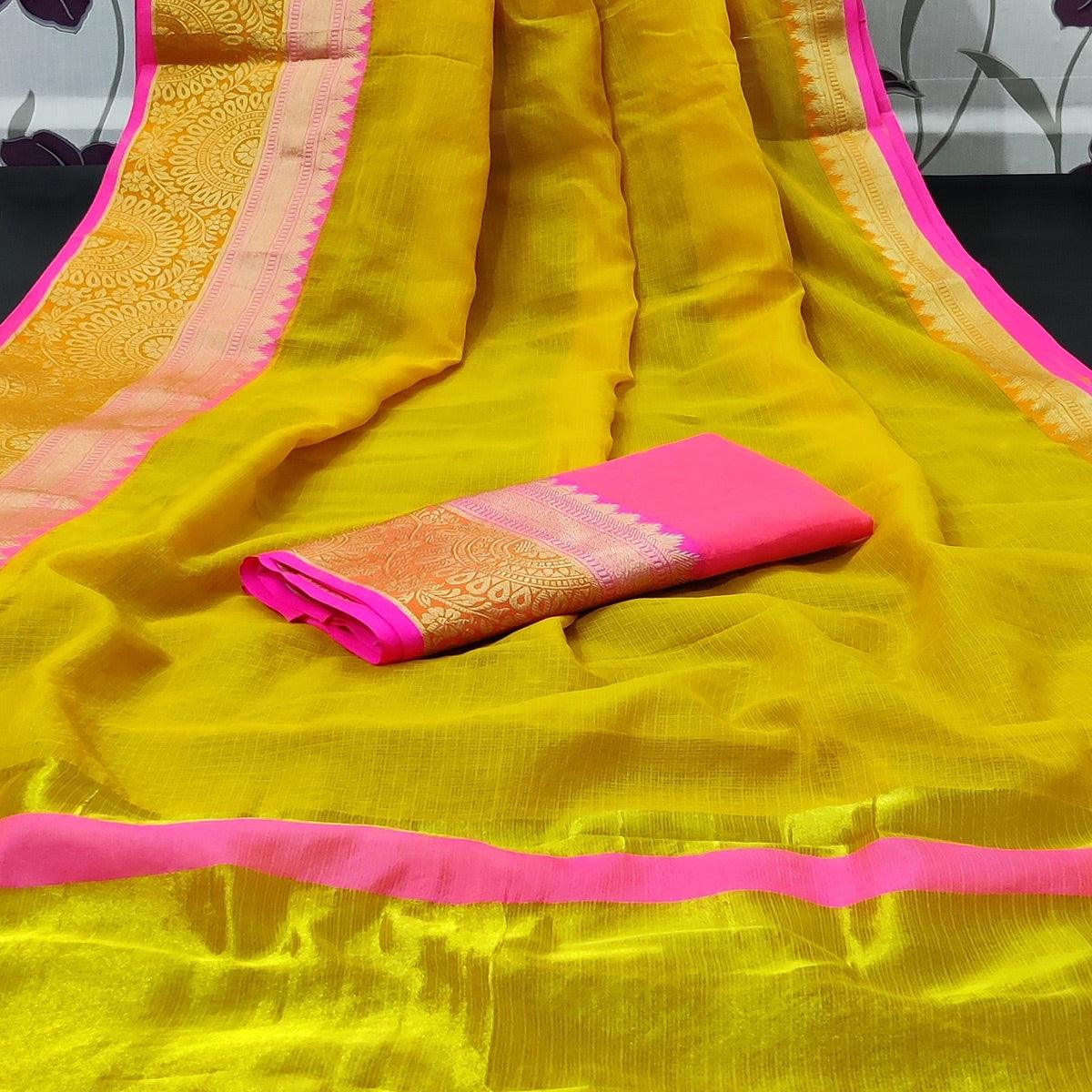 Gold Festive Wear Jacquard Woven Border Silk Saree - Peachmode