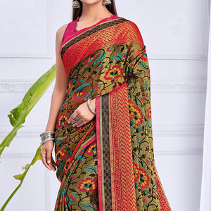 Gold Festive Wear Printed Brasso Saree - Peachmode