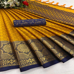 Gold Festive Wear Woven Cotton Silk Saree - Peachmode
