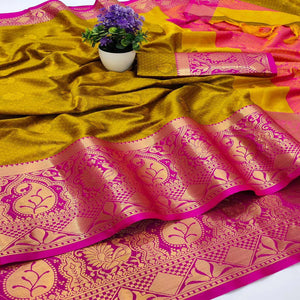 Gold Festive Wear Woven Soft Cotton Saree - Peachmode