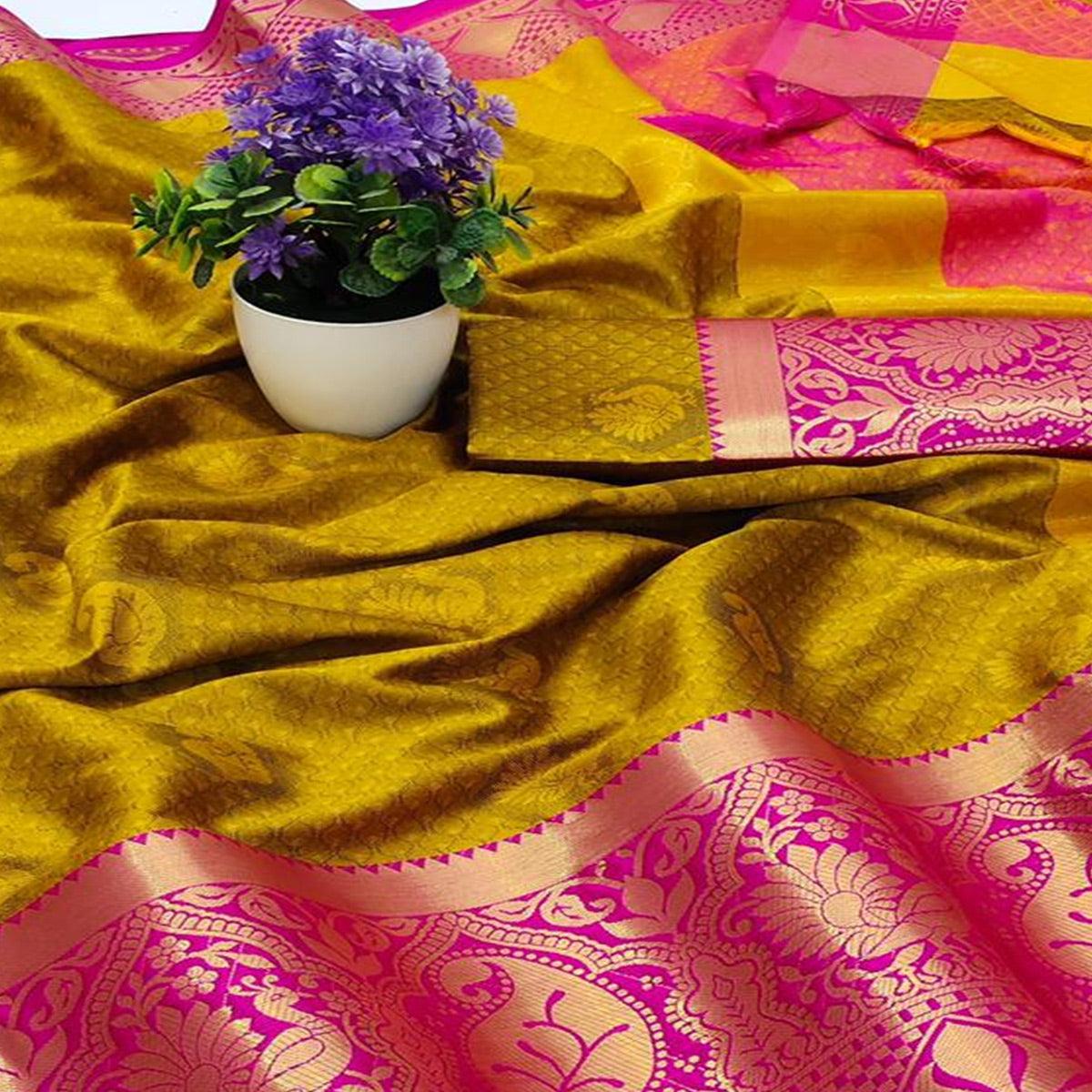 Gold Festive Wear Woven Soft Cotton Saree - Peachmode