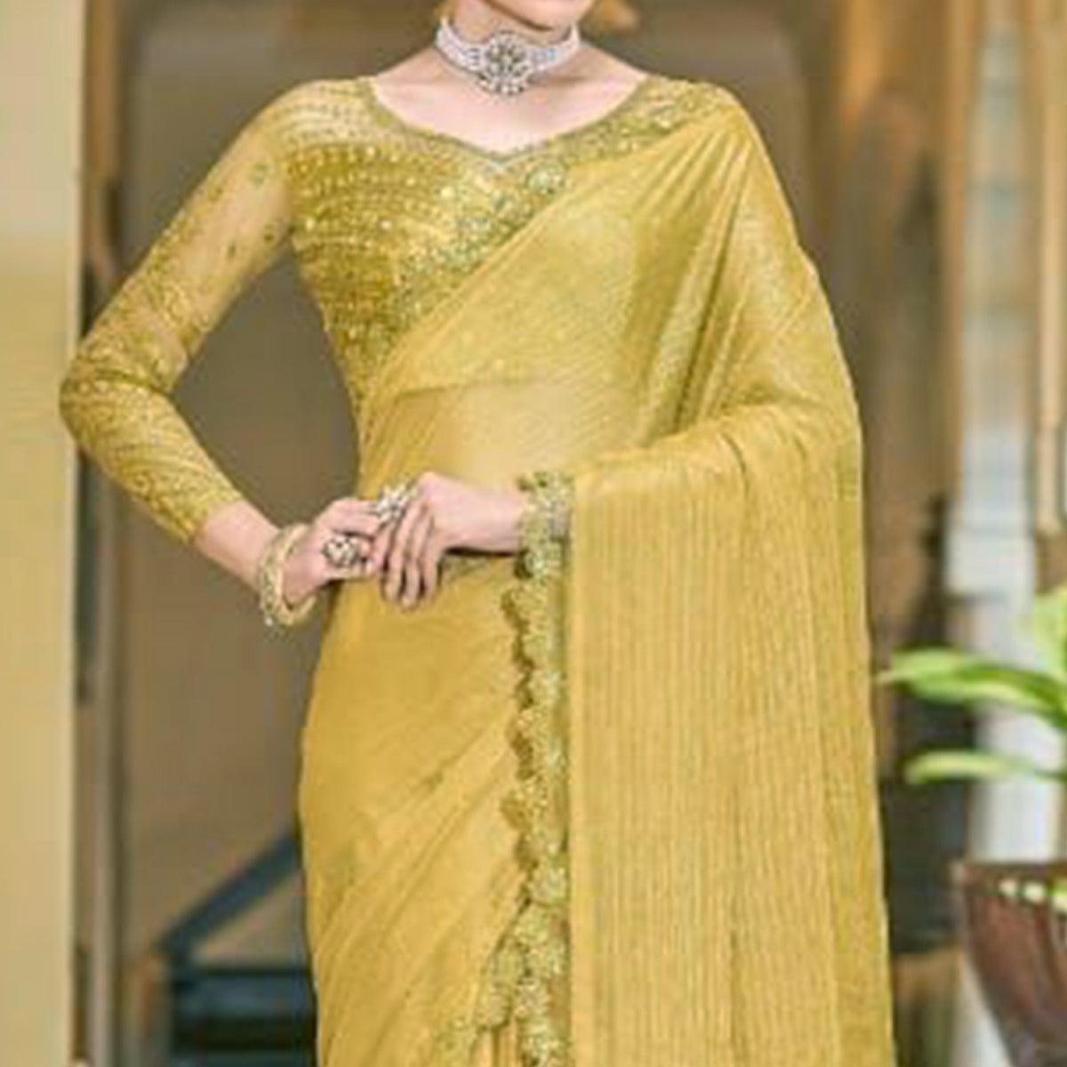 Gold Solid Art Silk Saree - Peachmode