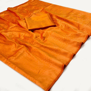 Gold Woven Jacquard Saree - Peachmode