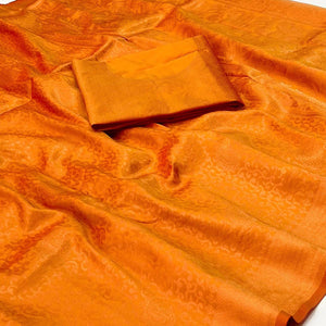 Gold Woven Jacquard Saree - Peachmode