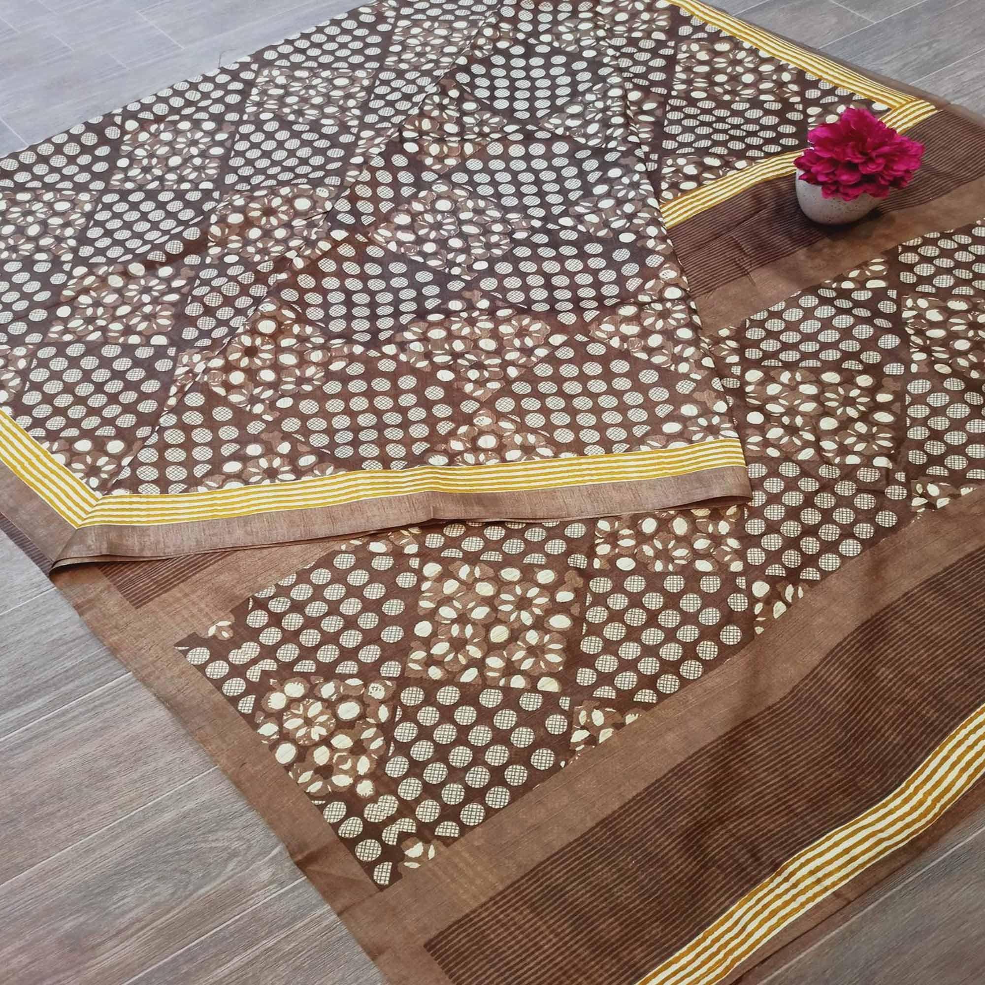 Gorgeous Brown Colored Casual Wear Printed Bhagalpuri Silk Saree - Peachmode