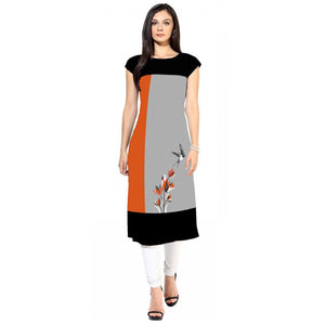 Gorgeous Gray-Orange Colored Casual Digital Printed Crepe Kurti - Peachmode