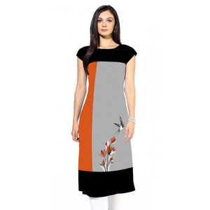Gorgeous Gray-Orange Colored Casual Digital Printed Rayon Kurti - Peachmode