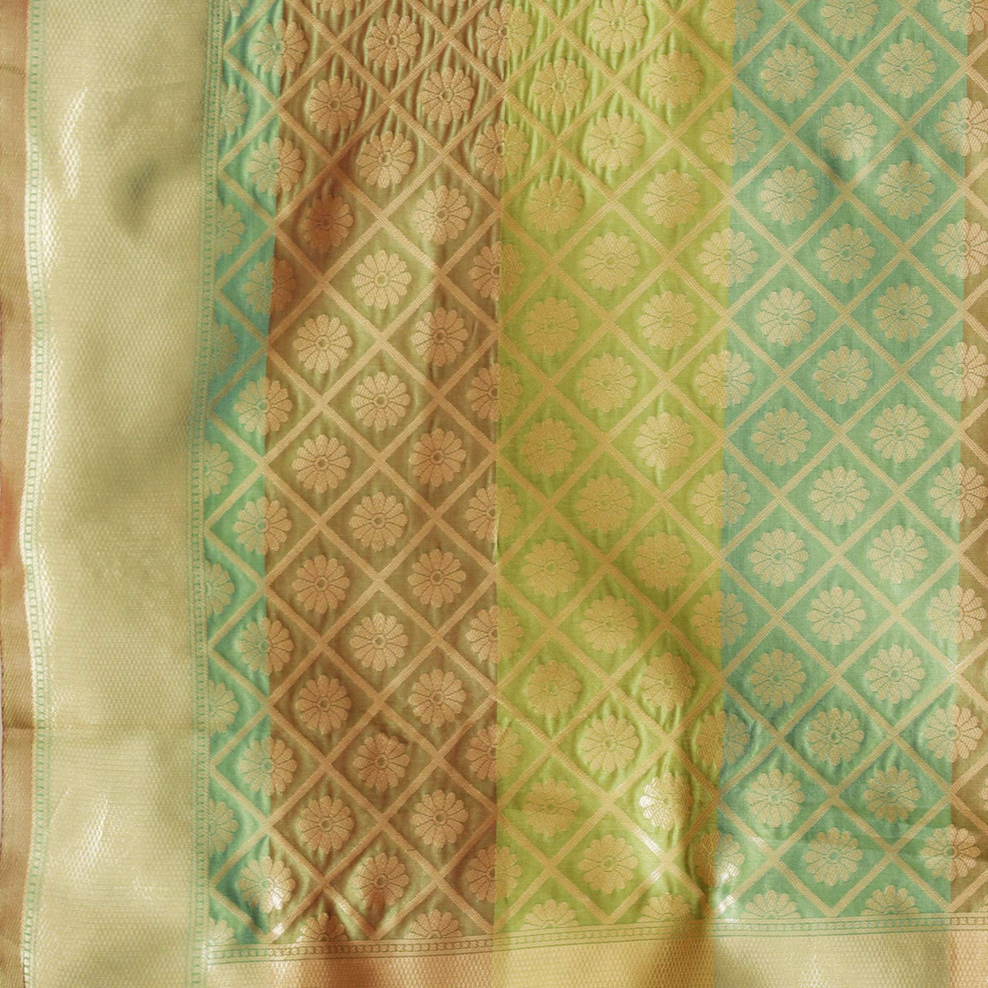 Gorgeous Green-Blue Colored Festive Wear Woven Silk Blend Saree - Peachmode