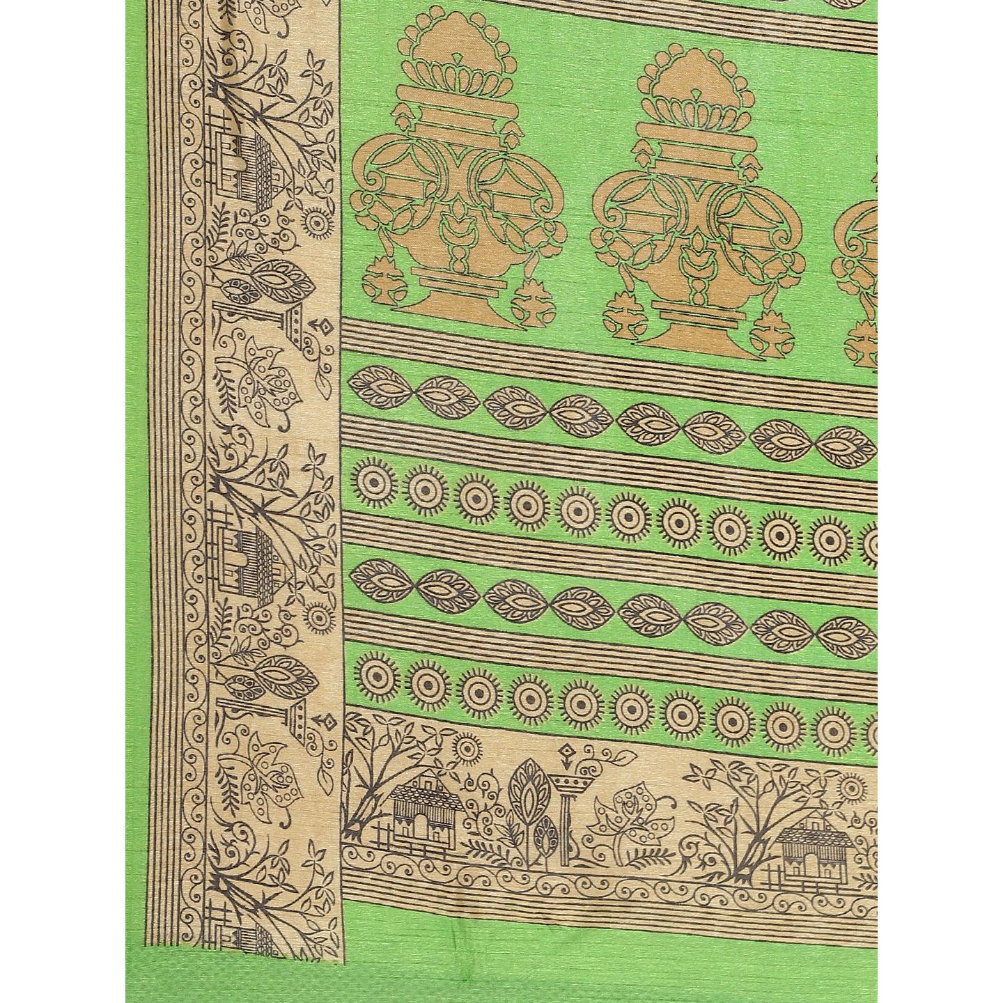 Gorgeous Green Colored Casual Wear Printed Silk Blend Saree - Peachmode