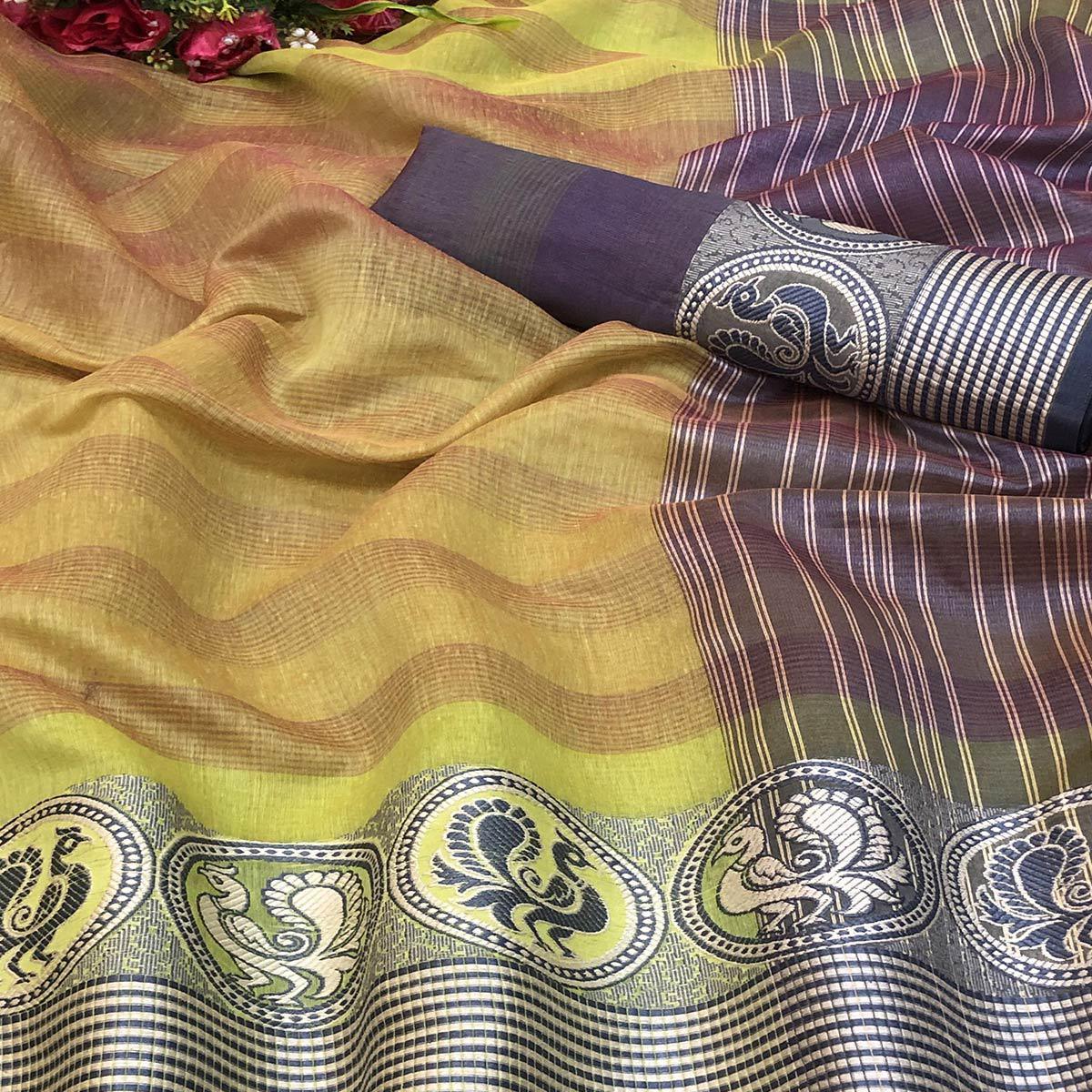 Gorgeous Green Colored Festive Wear Printed Cotton Silk Saree - Peachmode