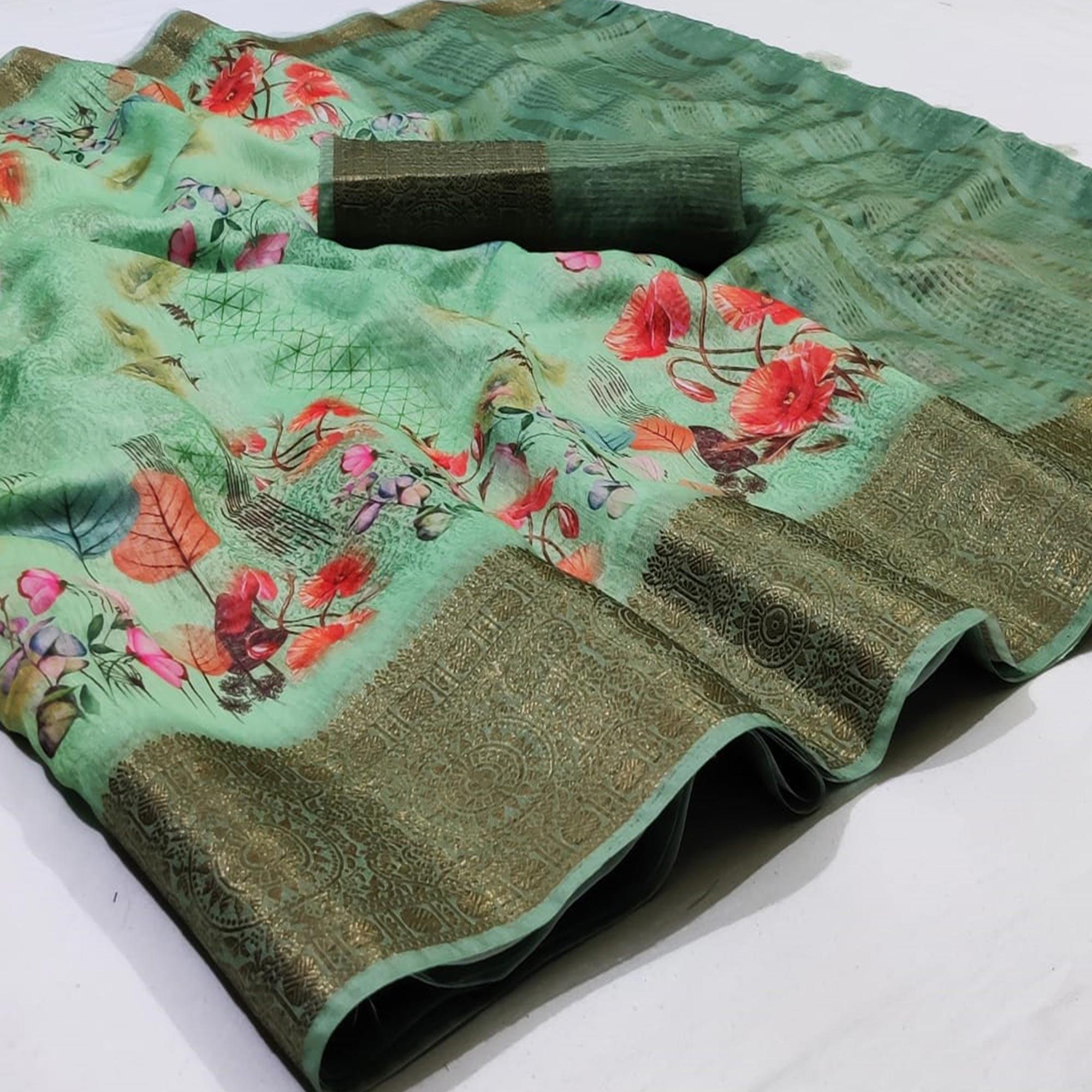 Gorgeous Green Colored Festive Wear Woven Banarasi Silk Saree - Peachmode