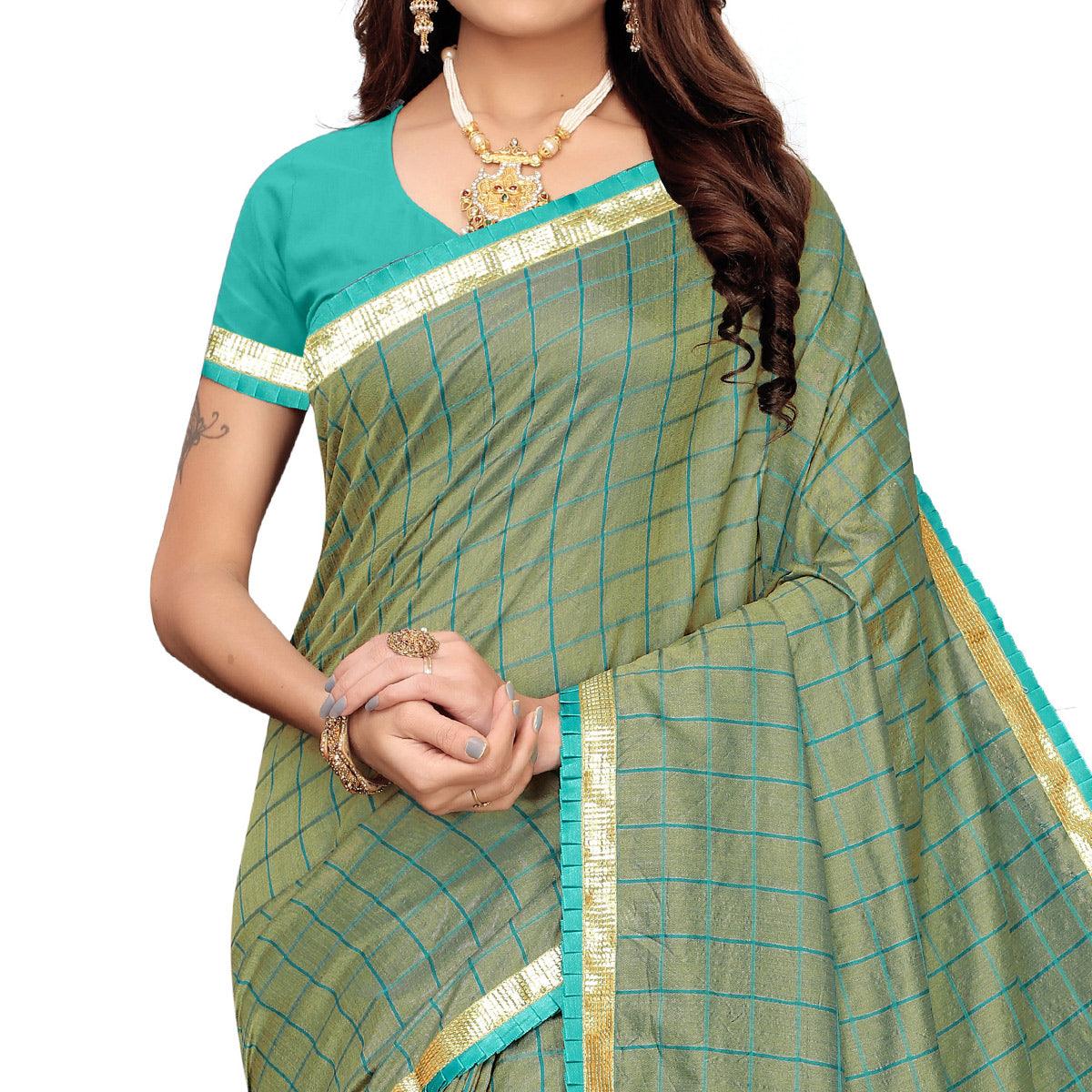 Gorgeous Greyish Green Colored Casual Wear Printed Art Silk Saree - Peachmode