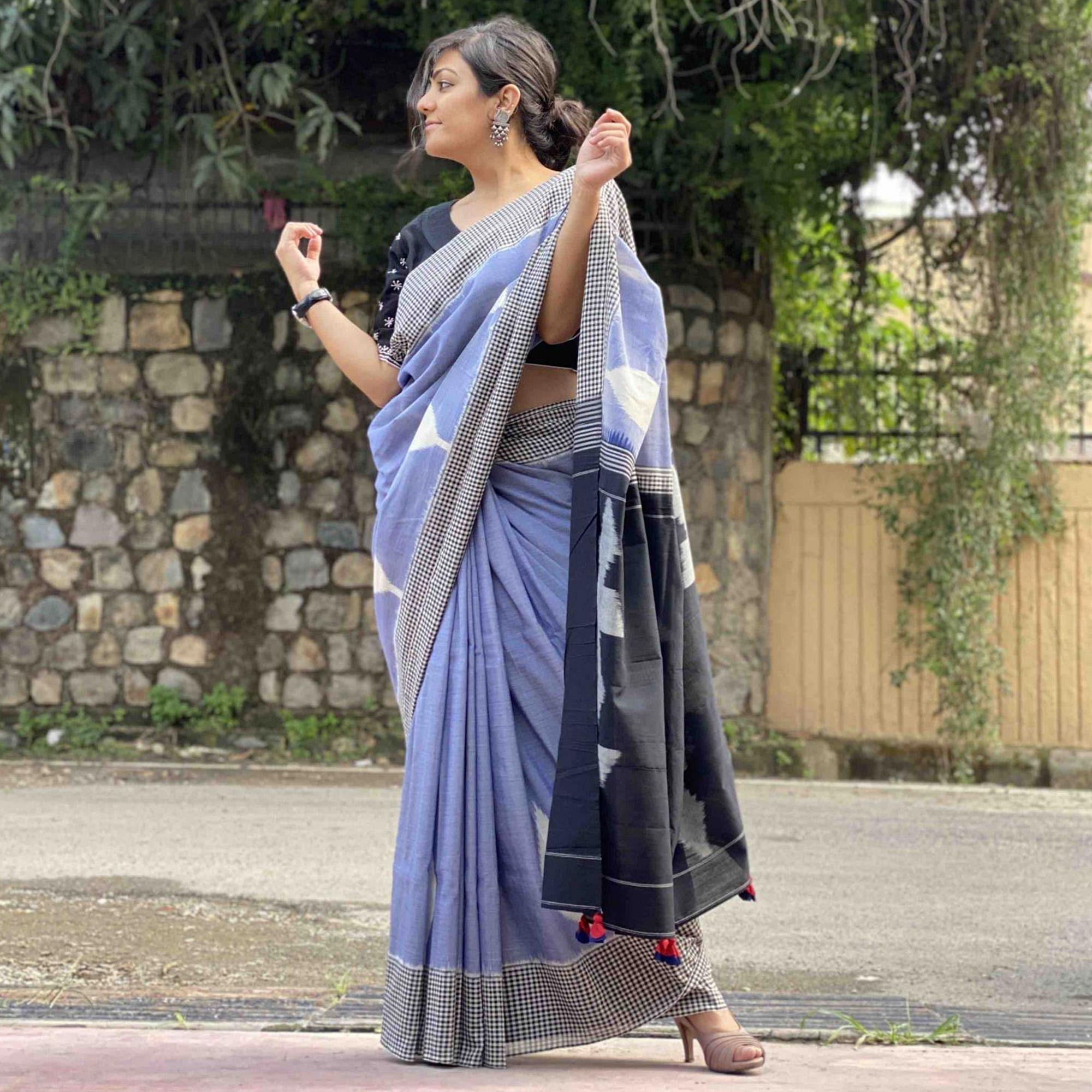 Gorgeous Light Blue Colored Casual Wear Printed Silk Saree - Peachmode